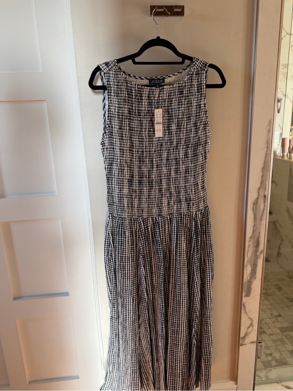 J. Crew Black & White Gingham Sleeveless Midi Dress